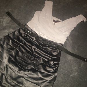 Two Tone Gray Cocktail Party Wedding Guest Dress